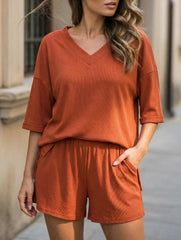 V-neck short-sleeved casual beach suit for women