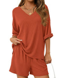 V-neck short-sleeved casual beach suit for women