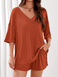 V-neck short-sleeved casual beach suit for women