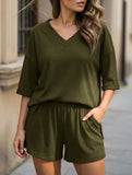 V-neck short-sleeved casual beach suit for women