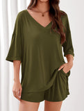 V-neck short-sleeved casual beach suit for women