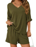 V-neck short-sleeved casual beach suit for women