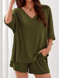 V-neck short-sleeved casual beach suit for women