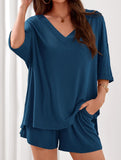 V-neck short-sleeved casual beach suit for women