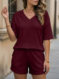 V-neck short-sleeved casual beach suit for women