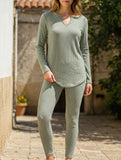 V-neck knit top and fitted trousers set for women_CWSS01460