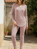 V-neck knit top and fitted trousers set for women_CWSS01460