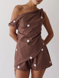 One Shoulder Top Shorts Set