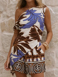 One Shoulder Top Shorts Set