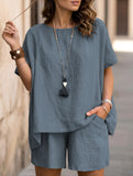 Short Sleeve Top Shorts Set_CWSS01488