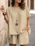 Short Sleeve Top Shorts Set_CWSS01488