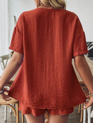V Neck Tie Top Shorts Set_CWSS01501