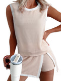 Color Block Slit Sport Tank Top Set