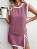 Color Block Slit Sport Tank Top Set