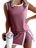 Color Block Slit Sport Tank Top Set