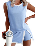 Color Block Slit Sport Tank Top Set