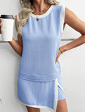 Color Block Slit Sport Tank Top Set