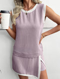 Color Block Slit Sport Tank Top Set