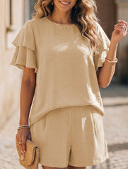 Crew Neck Top Shorts Casual Two Piece Set