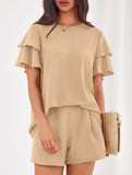 Crew Neck Top Shorts Casual Two Piece Set