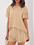 Crew Neck Top Shorts Casual Two Piece Set