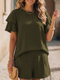 Crew Neck Top Shorts Casual Two Piece Set
