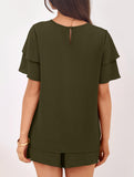 Crew Neck Top Shorts Casual Two Piece Set