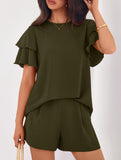 Crew Neck Top Shorts Casual Two Piece Set