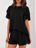 Crew Neck Top Shorts Casual Two Piece Set