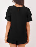 Crew Neck Top Shorts Casual Two Piece Set