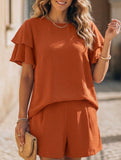 Crew Neck Top Shorts Casual Two Piece Set