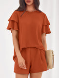 Crew Neck Top Shorts Casual Two Piece Set