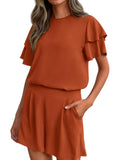 Crew Neck Top Shorts Casual Two Piece Set