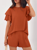 Crew Neck Top Shorts Casual Two Piece Set