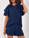 Crew Neck Top Shorts Casual Two Piece Set