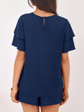 Crew Neck Top Shorts Casual Two Piece Set