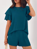 Crew Neck Top Shorts Casual Two Piece Set