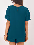 Crew Neck Top Shorts Casual Two Piece Set