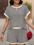 Patchwork Top Shorts Casual Two Piece Set