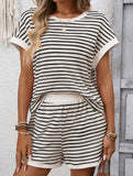 Patchwork Top Shorts Casual Two Piece Set