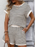 Patchwork Top Shorts Casual Two Piece Set