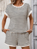 Patchwork Top Shorts Casual Two Piece Set