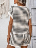 Patchwork Top Shorts Casual Two Piece Set
