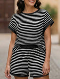 Patchwork Top Shorts Casual Two Piece Set