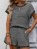 Patchwork Top Shorts Casual Two Piece Set