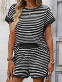 Patchwork Top Shorts Casual Two Piece Set