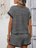 Patchwork Top Shorts Casual Two Piece Set