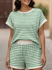 Patchwork Top Shorts Casual Two Piece Set