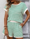 Patchwork Top Shorts Casual Two Piece Set