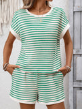 Patchwork Top Shorts Casual Two Piece Set